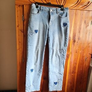 Cato Light Blue Straight-Leg Jeans with Heart Patches